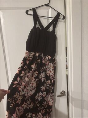 Charlotte Russe Black One-Shoulder Floral Maxi Dress with Pink Accents
